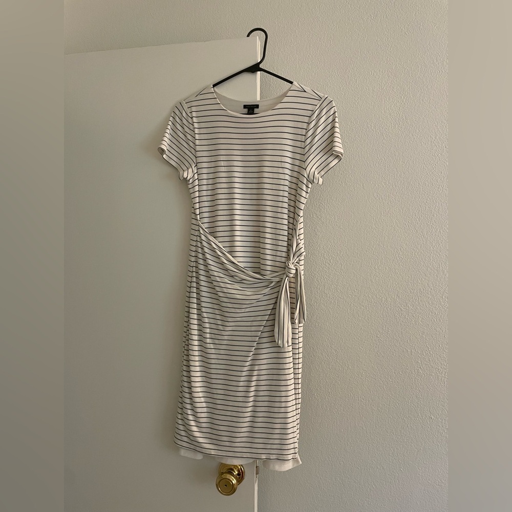 Ann Taylor White Striped Wrap Dress